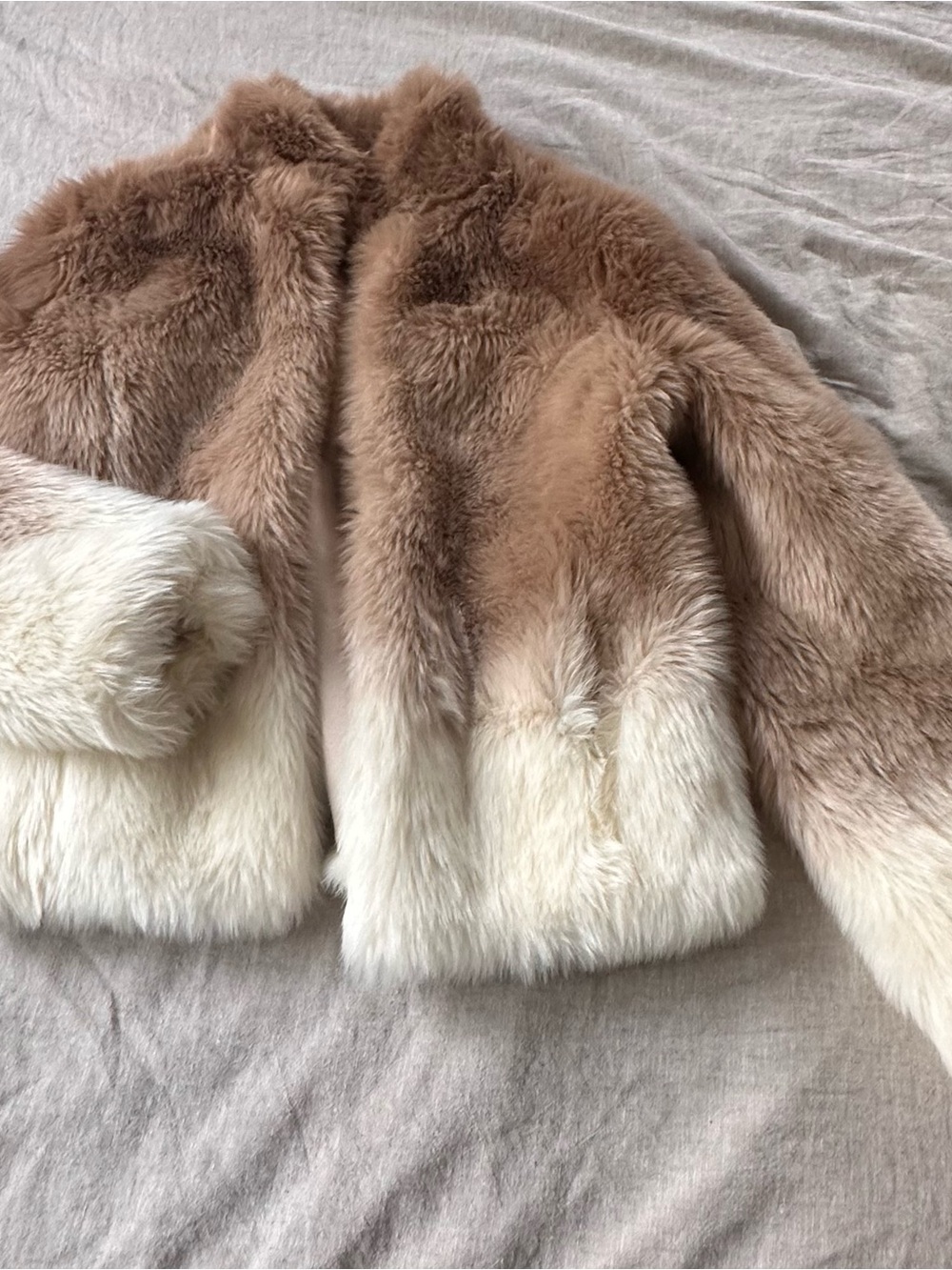 Sanctuary Two-Tone Faux Fur Teddy Jacket in Brown & Cream